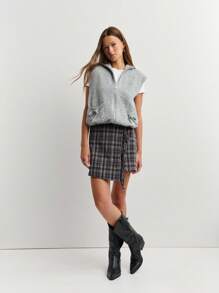 Nöista 黑色格子迷你裙，经典短款剪裁，俏皮流苏装饰，秋季理想之选 - 黑色 - 查看 3