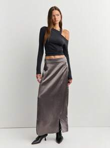 Nöista Fashionable Commuter Solid Color High Slit Skirt - Grey - View 4