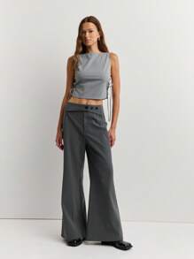 Nöista 灰色水手裤，时尚纽扣翻盖，修身阔腿喇叭裤，搭配轻柔飘逸的西装面料。秋冬女士精致单品，商务休闲之选 - 灰色 - 查看 1