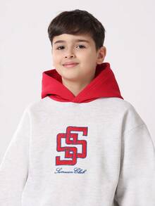SUMWON Club Classic Design Boys Drawstring Hoodie Teen Casual Daily School Sweatshirt Custom Logo Graphic Jumper Kids Outerwear - Light Grey - View 3
