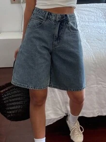 Livesso Women's Casual Street Style Mid-Waist Loose Fit Denim Shorts - Medium Wash - View 4