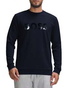 Hugo Boss Áo nỉ chui đầu dài tay cổ tròn thường ngày rộng rãi cho nam - 402 Xanh đậm - Xem 1