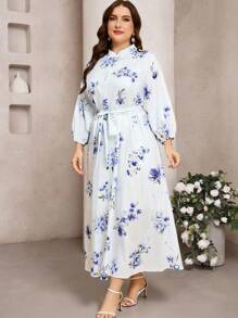 Modelyn Robe élégante à manches lanternes avec imprimé floral pour femmes grande taille - Multicolore - Voir 5