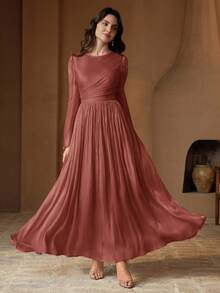 Anewsta Women's Long Sleeve Dress, Elegant & Versatile For Commuting, Spring & Autumn - Redwood - View 4