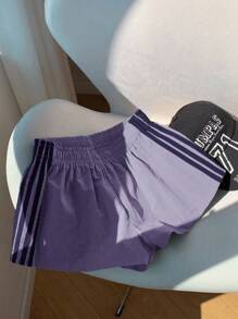 Comfortcana 女士侧条纹松紧腰宽松休闲短裤，夏季 - 紫色 - 查看 4