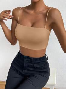 Chiquease Solid Crop Cami Top - Khaki - View 3