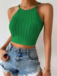 Zielony 女士纯色露背系带露脐修身吊带背心，适合大学穿着