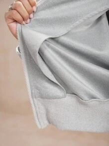 SHEIN Unity Top con capucha de mujer con cremallera doble, versátil y casual - Gris - Ver 7