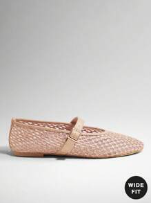 SHUZIA 女士宽松舒适拉菲草玛丽珍芭蕾平底鞋 - 棕色 - 查看 6