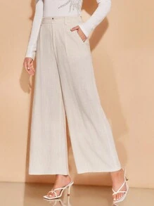 Amorya Quần vải lanh trơn màu thanh lịch thường ngày có nút thắt bằng tre - Màu be - Xem 6