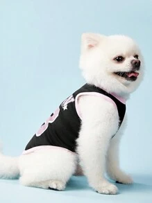 PETSIN 1 件宠物猫狗通用黑色 28 码运动衫复古时尚印花图案休闲舒适狗背心 - 彩色 - 查看 3