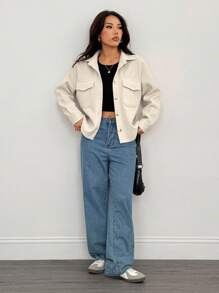 SHEIN PETITE 适合秋冬季的女士羊毛大衣外套 - 杏色 - 查看 6