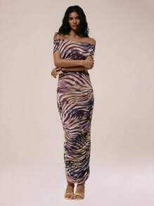 MUSERA Váy xuyên thấu trễ vai, cổ xẻ, xếp ly hai bên, họa tiết da báo phối hợp, ôm sát cơ thể, chất liệu lưới, thích hợp cho kỳ nghỉ hè, lễ hội, buổi tối hẹn hò, đám cưới, sinh nhật, câu lạc bộ, tiệc tùng gợi cảm, đi du thuyền, tiệc tùng, thanh lịch, Ibiza, dịp đặc biệt, nữ tính, dễ thương - Nhiều màu - Xem 1