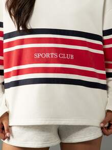 MISSGUIDED Retro Sports Club Rugby Sweatshirt Preppy Collegiate Style Striped Polo Collar Long Sleeve Varsity Letter Casual Winter Fall Pullover - Multicolor - View 6