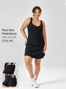 GLOWMODE FeatherFit™-Air Peekaboo V-Neck U-Back Plus Dress Tác động thấp Yoga hàng ngày - màu đen - Xem 1