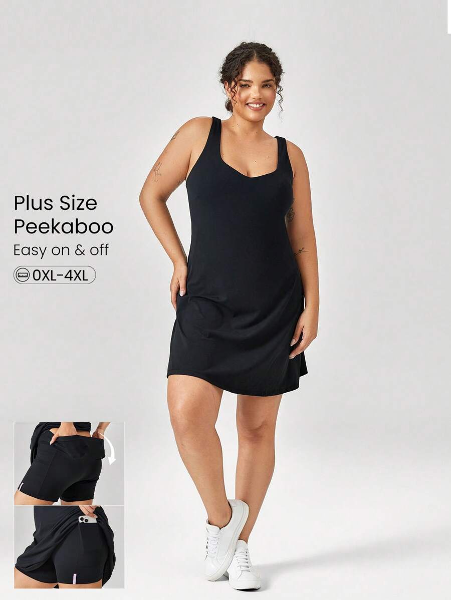 GLOWMODE FeatherFit™-Air Peekaboo V-Neck U-Back Plus Dress Tác động thấp Yoga hàng ngày - màu đen - Xem 1