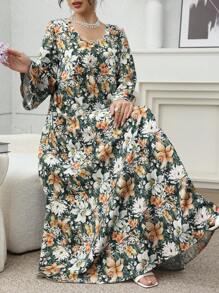 Yasmyna 优雅复古浪漫花卉和珍珠装饰女士宽松休闲连衣裙，适合通勤和户外穿着 - 彩色 - 查看 5