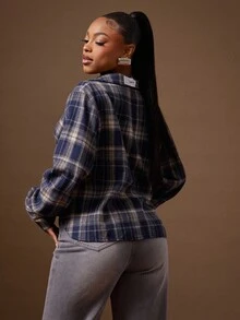 Denimoi Camicia casual a quadri con scollo basso e dettaglio attorcigliato davanti - blu polveroso - Visualizzare 4