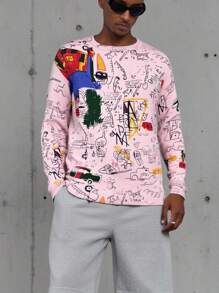 Manfinity Homme Men's Christmas Family Cartoon Pattern Men Sweater Casual Crew Neck Long Sleeve Sweater, Christmas - Baby Pink - View 6