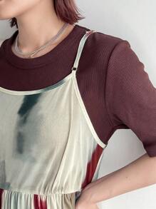 FRIFUL 女士扎染印花网眼高腰吊带连衣裙，适合夏季太阳裙 - 彩色 - 查看 6