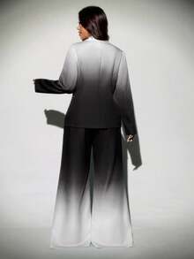 Viva Relle 大码渐变色喇叭裤，优雅西装套装 - 黑與白 - 查看 6