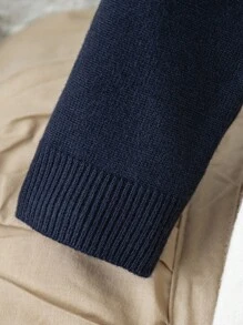 SHEIN Macacão Clássico Azul e Branco de Contraste para Bebê Menino, Confortável, Quente e Macio, Tricotado em Lã, Outono/Inverno - Multicolorido - Visão 6