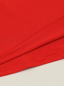 SHEIN CURVE+ Plus Size Women's Casual Crew Neck Pullover T-Shirt , Soft Breathable Fabric, Machine Washable, All-Season Comfort For Casual Attire - Red - View 4