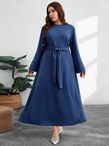 Modelyn Đầm dài buộc dây thanh lịch, thoải mái, kín đáo, cỡ lớn cho nữ - Màu xanh hải quân - Xem 7