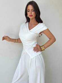 Firerie 2 件套女士新款白色褶皱衬衫和休闲优雅白色裤子套装 - 白色 - 查看 8