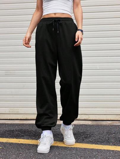 Streetz SHEIN Sport 女士纯色抽绳腰休闲慢跑裤，简约时尚