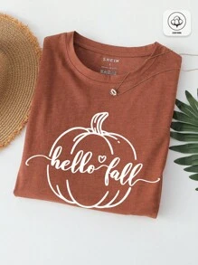 INAWLY 女式简约印花圆领短袖T恤 - 鏽棕色 - 查看 1