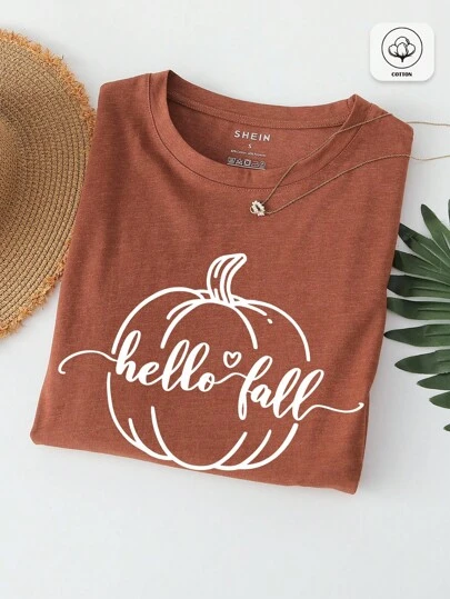 INAWLY 女式简约印花圆领短袖T恤