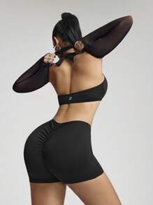 Innovista 3 w 1 damskie niezbędne solidne zestawy sportowe wyrafinowany design ubrania do ćwiczeń stroje sportowe trening oddychający aktywny krótki top biustonosz koszulka z pośladkami spodenki do podnoszenia dół dwuczęściowy codzienna joga kolarz HIIT biuro na kort brunch na siłownię dwuczęściowy wielofunkcyjny sportowy cały dzień elastyczna odzież sportowa jesień praktyczna szykowna, wycięcie na plecach - Czarne - Zobacz 11