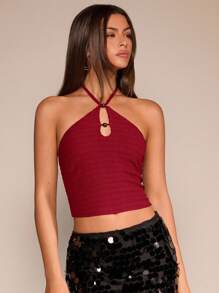 Glamine 棕色无袖针织吊带背心，带有木珠纹理，性感优雅的女士背心 - 酒紅色 - 查看 5