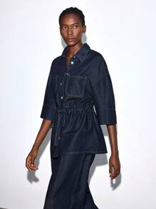 Maija Blouse en jean ample avec ceinture nouée et boutons pour femmes
