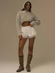 MUSERA 棉质府绸蕾丝边迷你短裤，可爱街头风，适合节日、农舍乡村风、复古风，春季情人节、复活节、夏季假期等节日穿着。 - 白色 - 查看 3