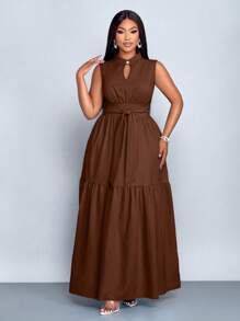 SOLERSUN فستان أنيق للنساء بياقة عالية، قصة أمامية مفتوحة، بدون أكمام، خصر مربوط بعقدة، لون أزرق، مناسب للارتداء اليومي والخروج، موضة صيفية جديدة