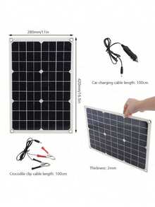 SHEIN 50A 50W 12V/24V USB Portable Solar Panel Kit - Waterproof, High-Efficiency Solar Cells With Controller For Phone Charging -Ideal For RVs, Cars, And Outdoor Adventures