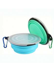 2pcs Portable Collapsible Dog Bowls With Lids - Travel-Friendly Food And Water Bowls With Lids