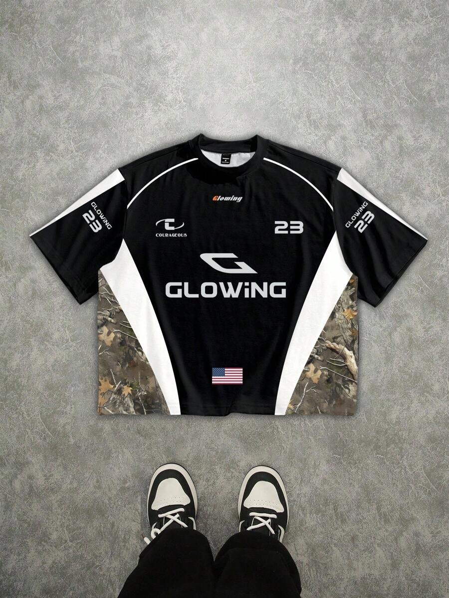 Manfinity ZONE917 Men's Street Style Patchwork Camouflage Color Block Loose Fit T-Shirt