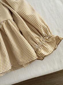 Vintaside Kids 女童彼得潘领衬衫，长袖，可爱时尚，百搭春秋休闲衬衫，田园风，可拆卸蝴蝶结装饰，优雅甜美 - 卡其色 - 查看 5