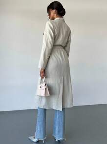 Firerie Women's High-End Cinched Waist Casual Elegant Commuter Trench Coat Mid-Length With Pockets, Generous Lapel Jacket, Spring Autumn Clothing, Commuter, Elegant, Casual, Work - Khaki - View 3