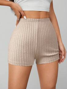 SHEIN PETITE Summer Marled Knit Biker Shorts - Apricot - View 5