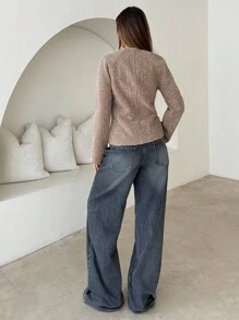 Aloruh Women's New Deep V Leather Buckle Woolen Coat, Autumn/Winter - Mocha Brown - View 2