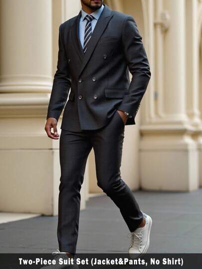 Manfinity Bizformal Ensemble de costume d'affaires décontracté pour hommes, fabriqué dans un tissu de haute qualité, léger et respirant, offrant un look structuré mais élégant. Combinant le minimalisme moderne et les éléments classiques des affaires, il transmet une sophistication raffinée. La coupe ajustée et taillée met en valeur tous les types de morphologie et tous les âges. Les couleurs classiques et polyvalentes se marient bien avec les chemises, les t-shirts, les chaussures  ou décontractées, le rendant adapté au bureau, aux voyages, aux rassemblements, aux déplacements ou aux voyages. Simple mais élégant, résistant aux plis et facile à entretenir - idéal pour les photos et le style de rue. Confortable et agréable pour la peau au printemps, en été et en automne. Un cadeau pratique et de bon goût. Ensemble de costume décontracté à col châle et double boutonnage pour hommes, couleur unie, noir