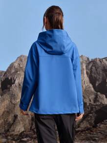 In My Nature 女式字母印花长袖拉链连帽户外雨衣夹克 - 藍色 - 查看 7