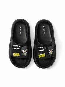 BATMAN X SHEIN Cute Cartoon Pattern Children's Black Slip-On Slippers Toddlers & Kids Non-Slip Quick-Drying Shower Slide, Lightweight And Durable EVA Material, In The House, Bthroom, Playground, Swimming Pool, Beach Indoor Outdoor - Black - View 6