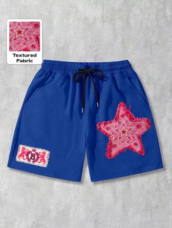 Street Life Pantalones cortos casuales con aplicación de estrella para hombres, adecuados para primavera/verano