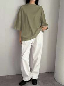 Dazy-Less Women's Loose Casual Basic Solid Color Short Sleeve T-Shirt, Suitable For Spring, Summer, Autumn - Olive Green - View 2