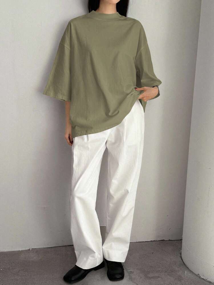 Women's Loose Casual Basic Solid Color Short Sleeve T-Shirt, Suitable For Spring, Summer, Autumn Business Casual Woman